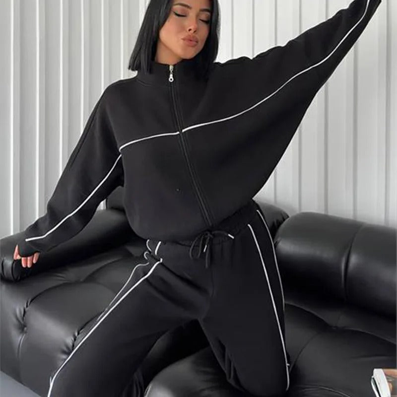 Street-wave Womens Two-Piece Knit Set With Cozy Oversized Pullover And Ribbed Joggers