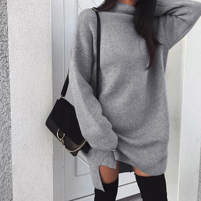 Street-wave Oversized Rollneck Knit Dress For Women Flattering Wide Fit Cozy Breathable Blend