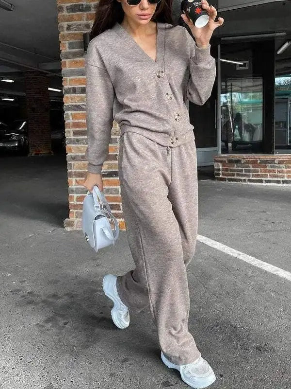 Street-Wave Women's Knit Cardigan And Pants Set With Button Closure Cozy Everyday Comfort