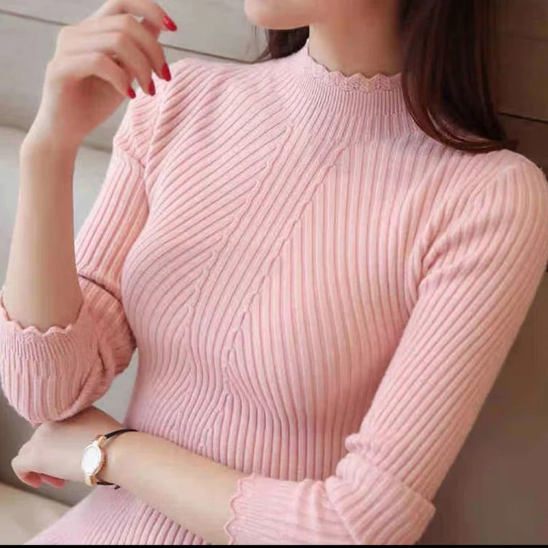 Street-wave Ribbed High Neck Jumper for Women Cozy Elegant Knit Pullover Soft Winter Knit Versatile Everyday Wear