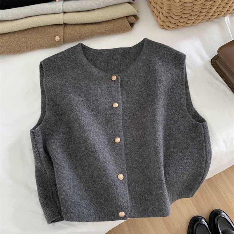 Street-wave Sleeveless Knit Cardigan Soft Open Front Layering Essential For Women