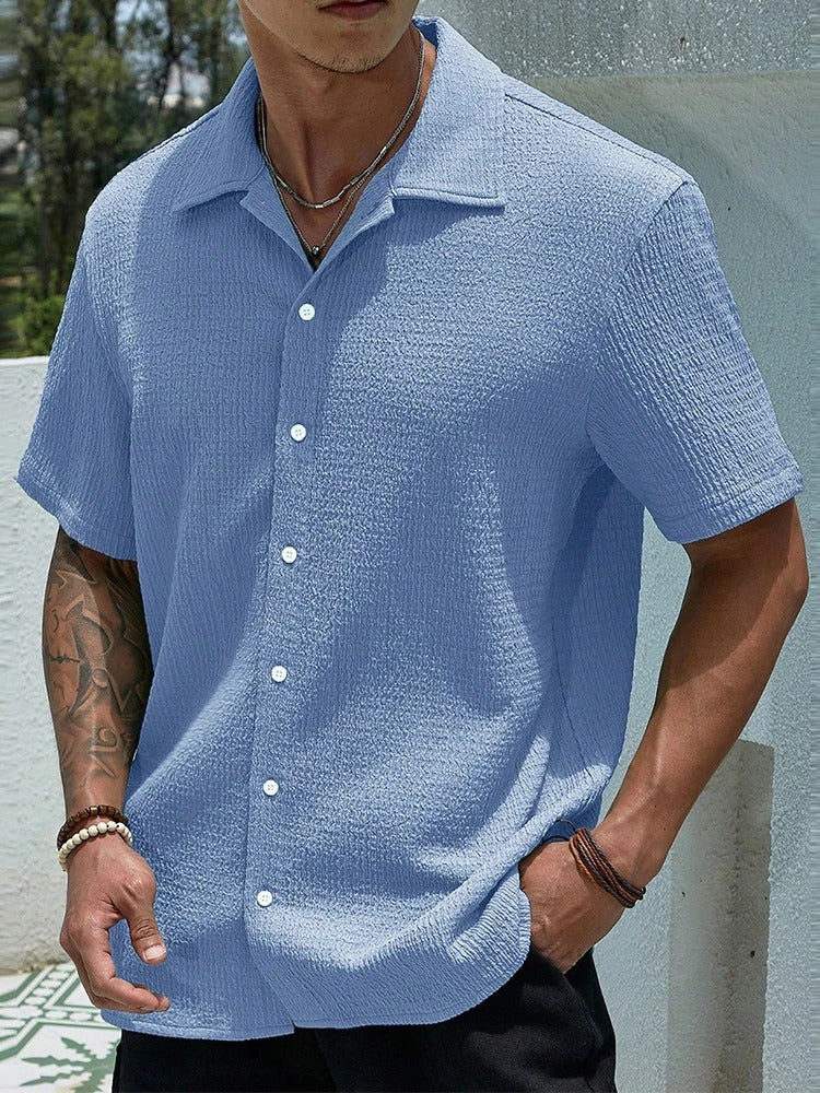 Street-Wave Men's Textured Short Sleeve Shirt Relaxed Fit Breathable Summer