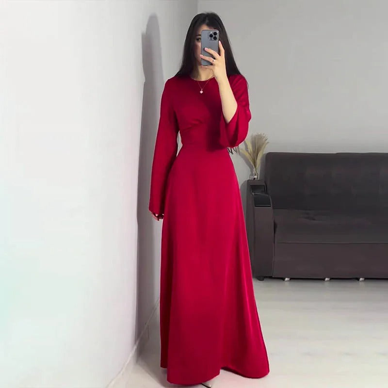Street Wave Elegant Maxi Dress for Women with Long Sleeves and Tailored Waist for Formal Events