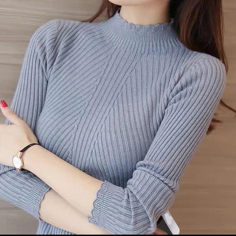 Street-wave Ribbed High Neck Jumper for Women Cozy Elegant Knit Pullover Soft Winter Knit Versatile Everyday Wear