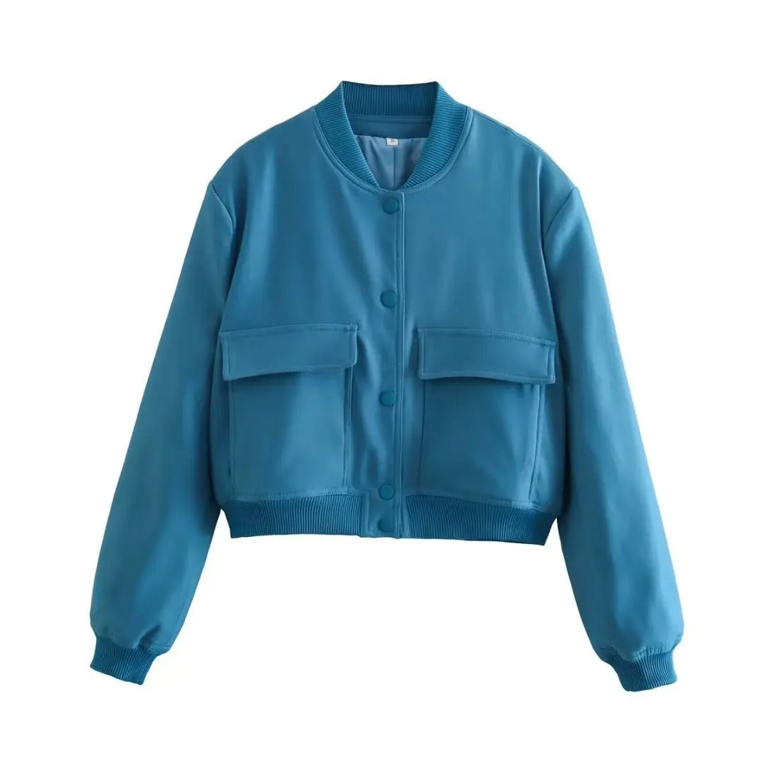 Street-wave Women's Bomber Jacket With Pockets Olive Versatile Everyday Style Essentials