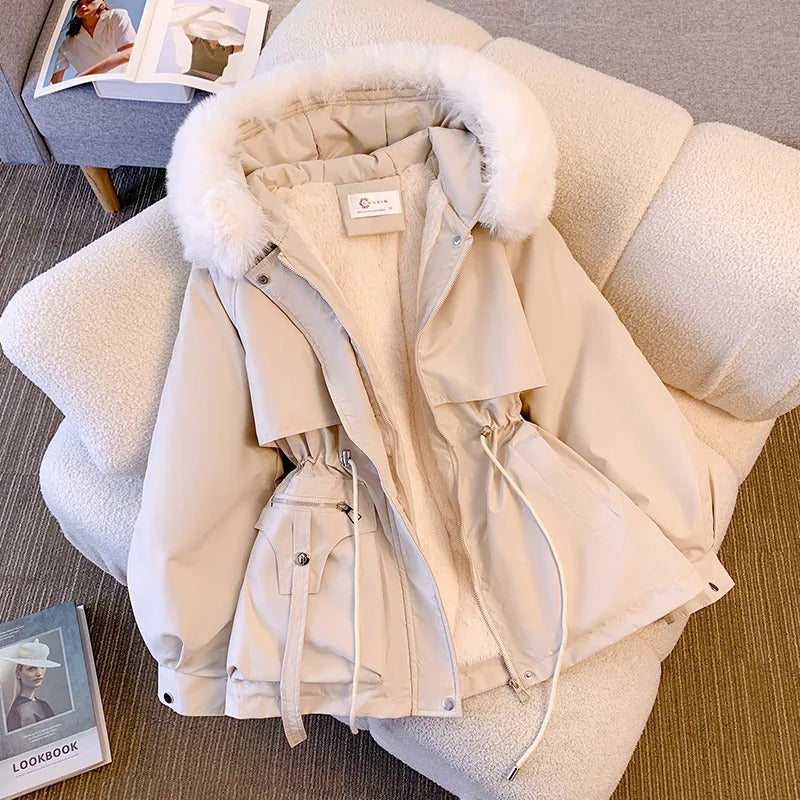 Street-wave Hooded Fleece-Lined Jacket for Women Cozy Yet Chic Outerwear With Flattering Silhouette