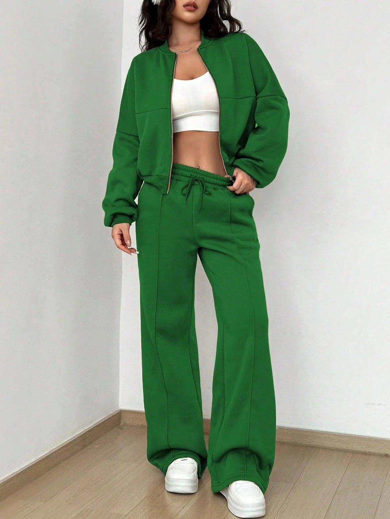 Streetwave Women Two Piece Bomber Jacket And Pants Set Cozy Street Style Outfit Essentials