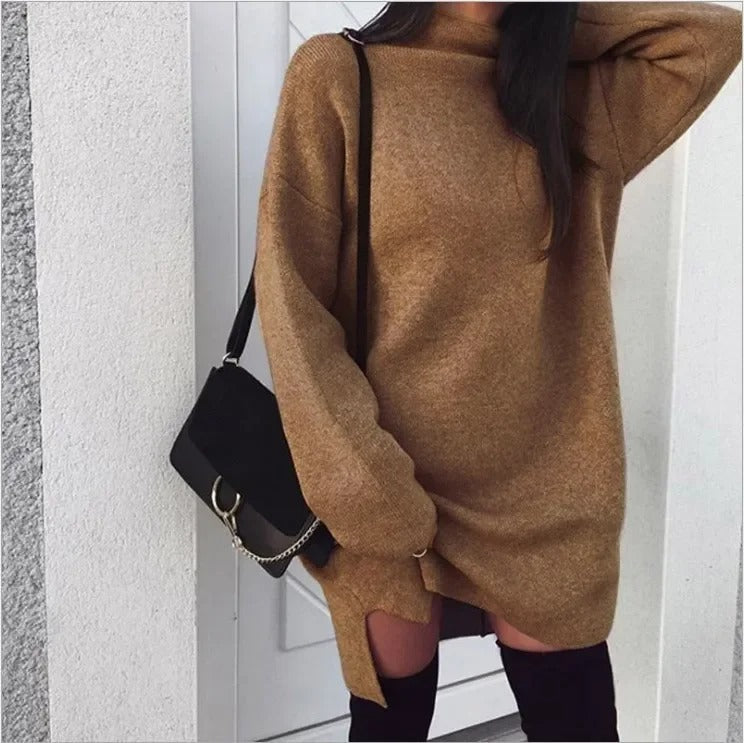 Street-wave Oversized Rollneck Knit Dress For Women Flattering Wide Fit Cozy Breathable Blend