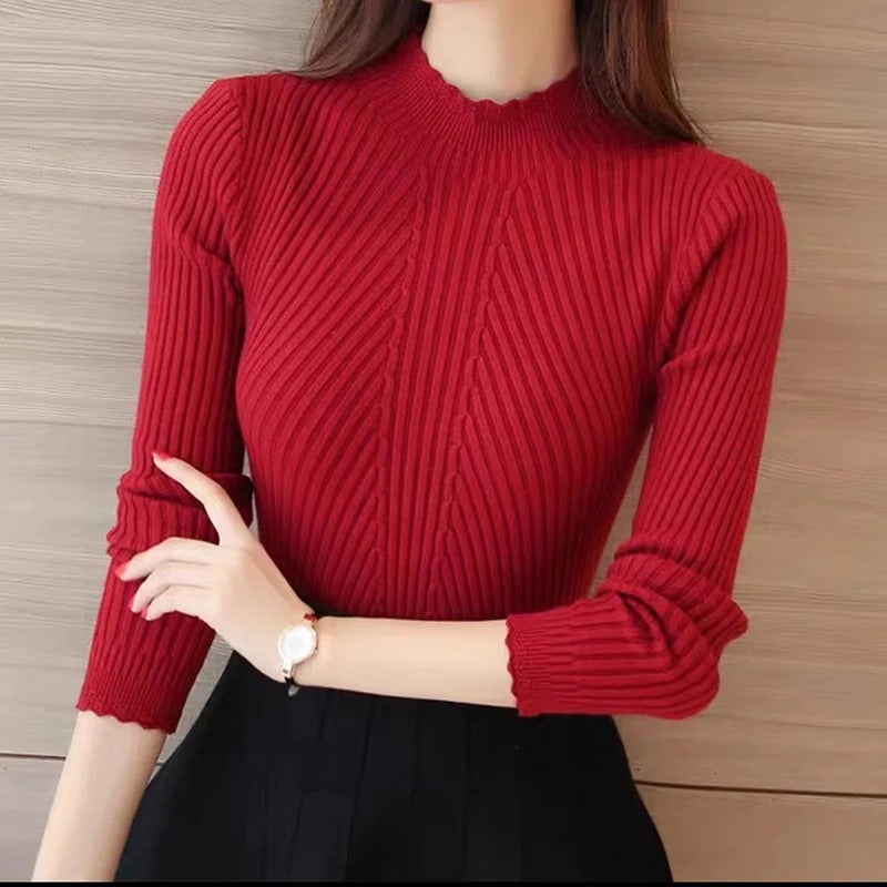 Street-wave Ribbed High Neck Jumper for Women Cozy Elegant Knit Pullover Soft Winter Knit Versatile Everyday Wear