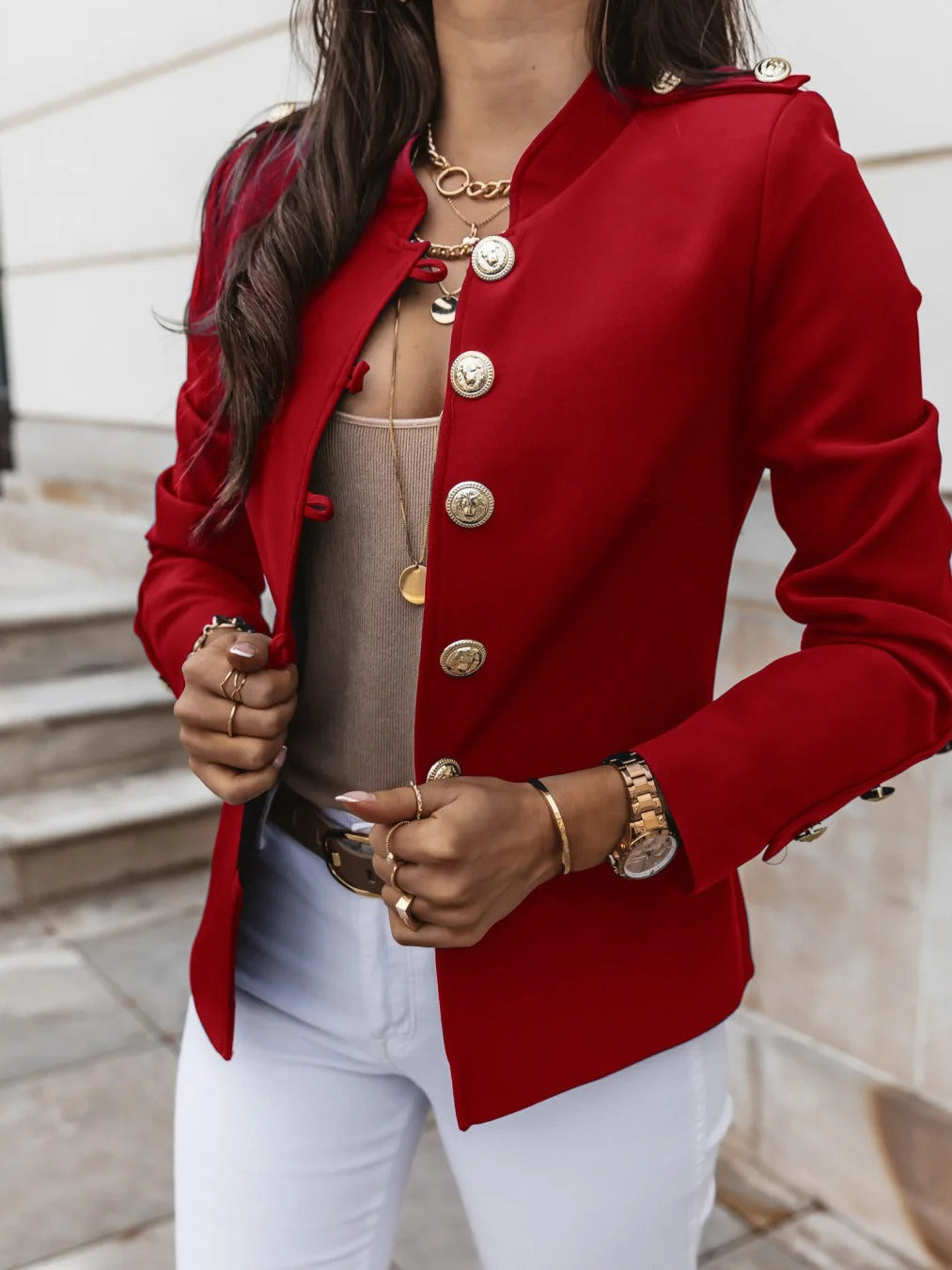 Street-wave O Neck Blazer Jacket Long Sleeve for Women Elegant Breathable Officewear