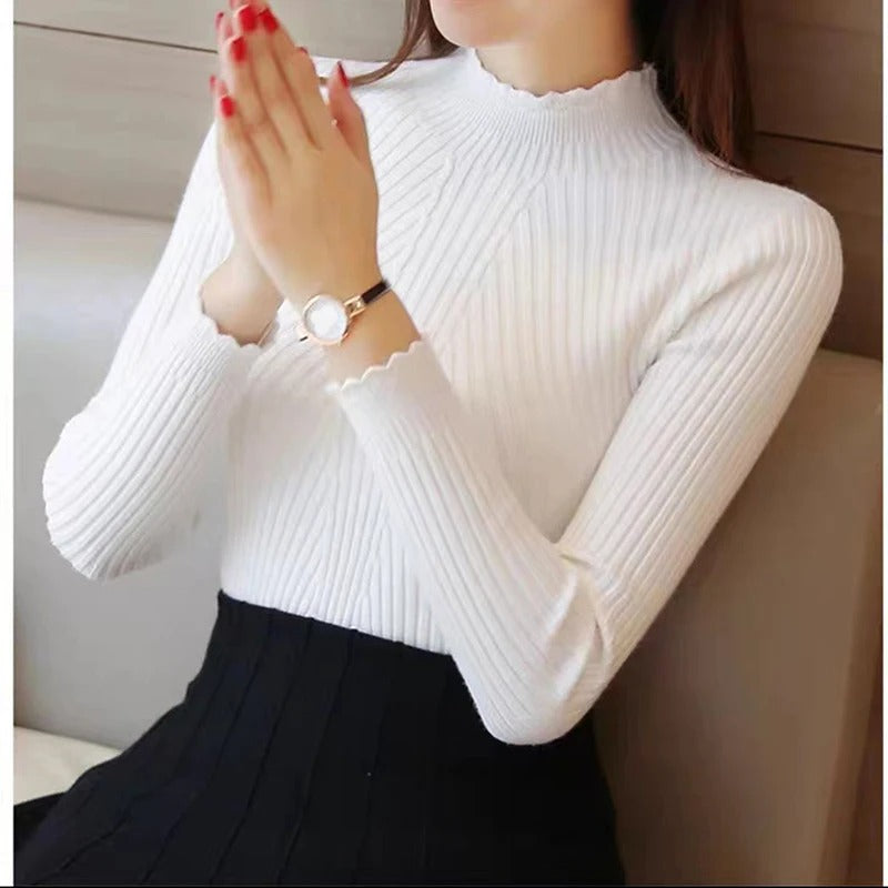 Street-wave Ribbed High Neck Jumper for Women Cozy Elegant Knit Pullover Soft Winter Knit Versatile Everyday Wear