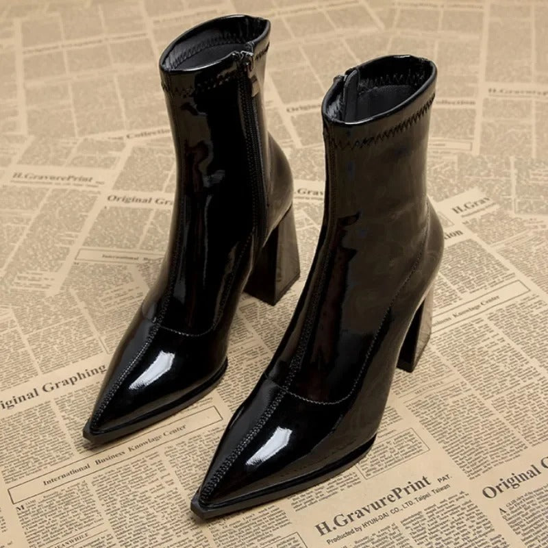 Streetwave Winter Velvet Ankle Boots For Women Pointed Toe Block Heel Timeless Elegance