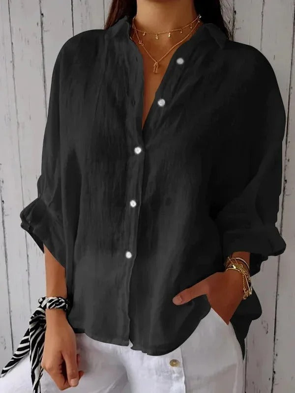 Women's Shirt – 100% Linen – Relaxed Fit – Long Sleeves – Adjustable Cuffs