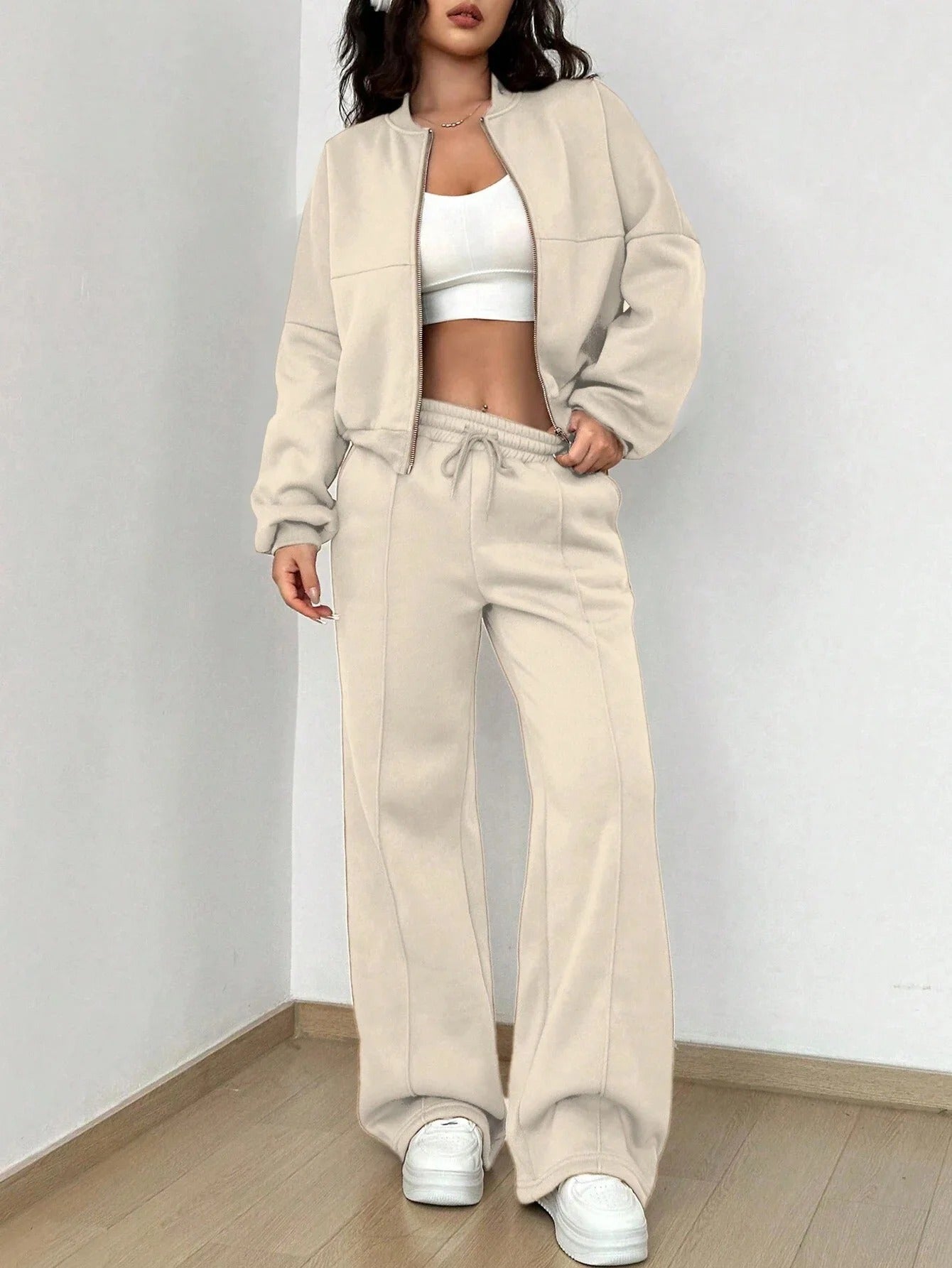 Streetwave Women Two Piece Bomber Jacket And Pants Set Cozy Street Style Outfit Essentials