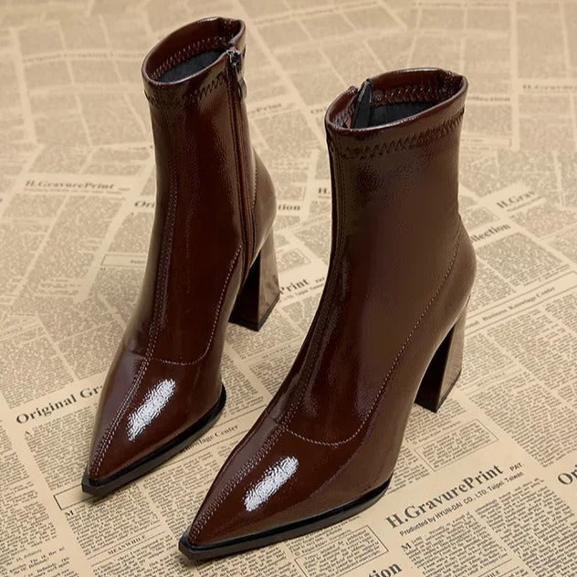 Streetwave Winter Velvet Ankle Boots For Women Pointed Toe Block Heel Timeless Elegance