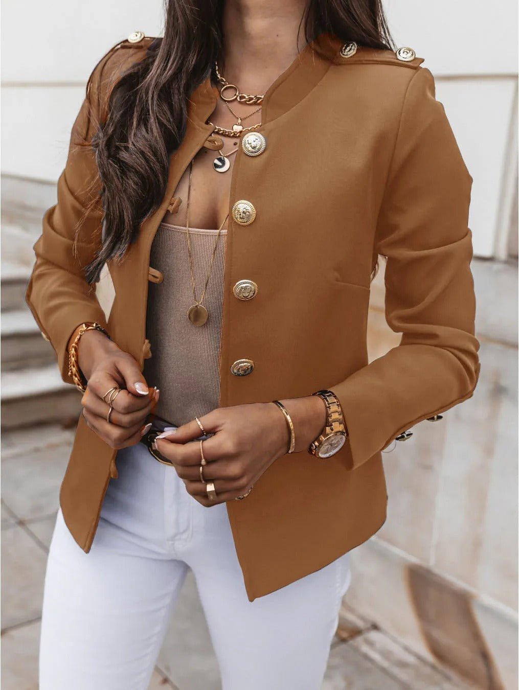 Street-wave O Neck Blazer Jacket Long Sleeve for Women Elegant Breathable Officewear