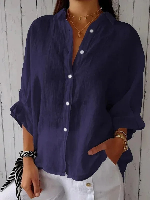 Women's Shirt – 100% Linen – Relaxed Fit – Long Sleeves – Adjustable Cuffs