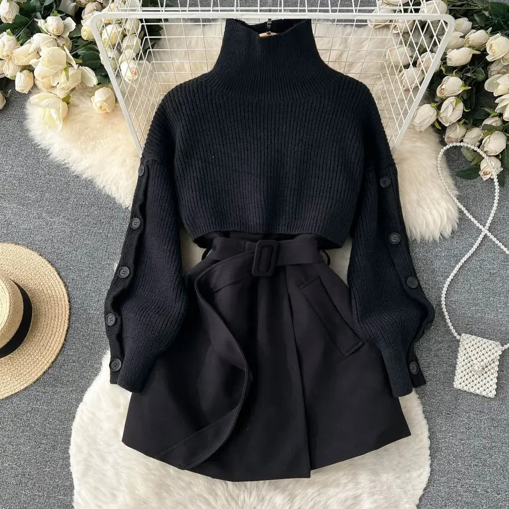 Street-Wave Short Knit Cardigan Skirt Set For Women Modern Chic Two Piece Knitwear