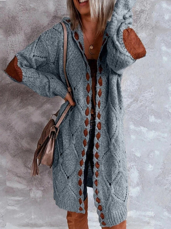 Street-Wave Vintage Style Cardigan For Women Long Sleeve Cozy Knit With Openwork Detailing For Everyday Wear
