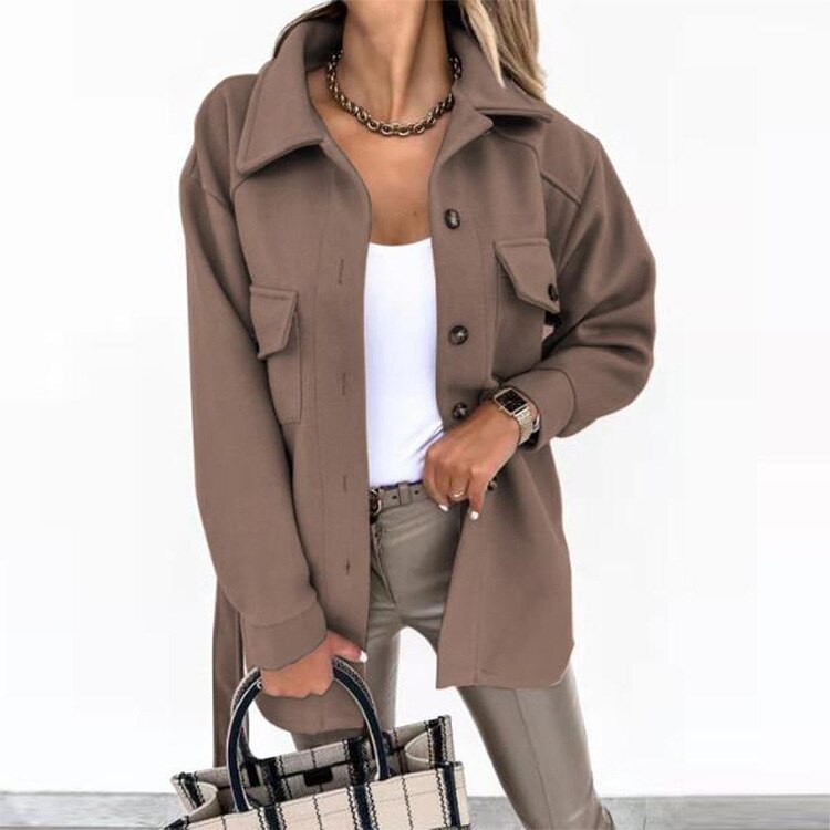 Street-wave Wool-Look Jacket For Women Lightweight Spring Coat With Trendy Modern Flair