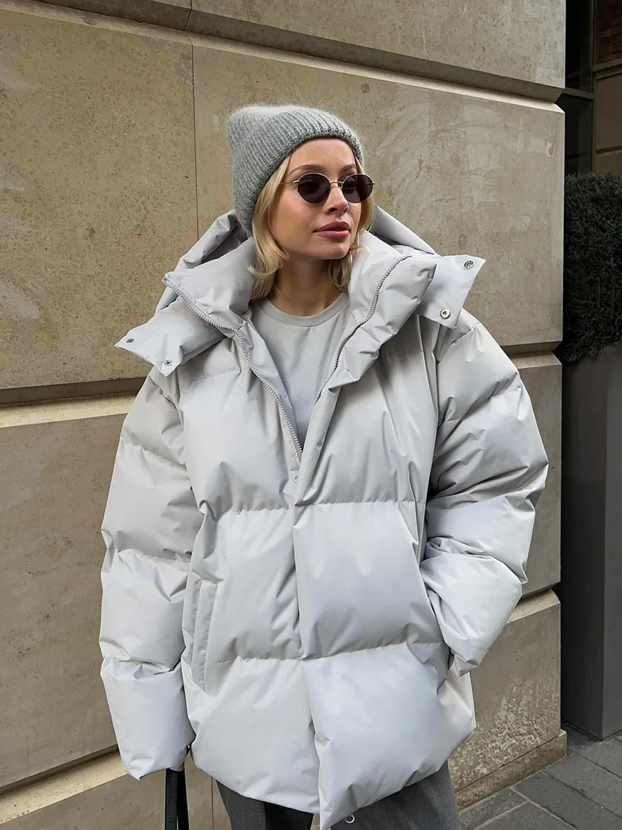Street Wave Womens Short Puffer Hoodie Jacket For Cold Weather Cozy Warmth And Style