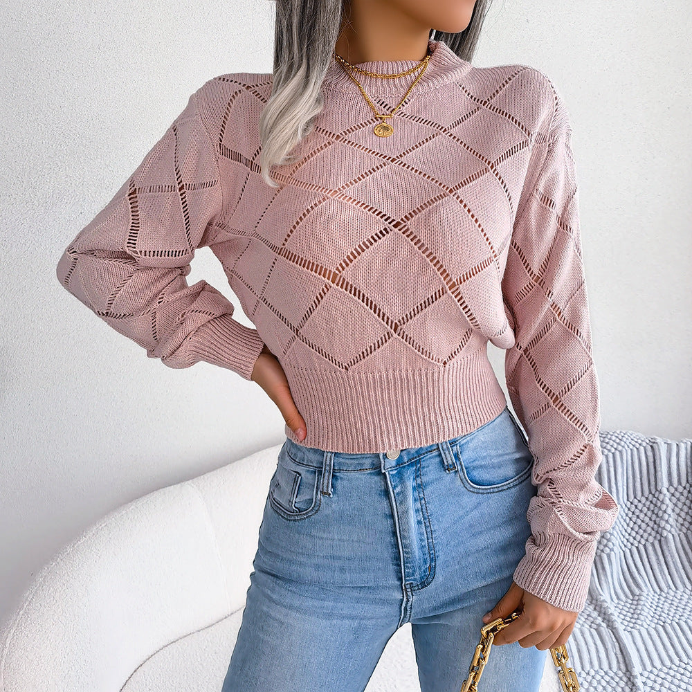 Street-Wave Womens Elegant Lattice Knit Sweater Cozy Warm Pullover For Everyday Chic