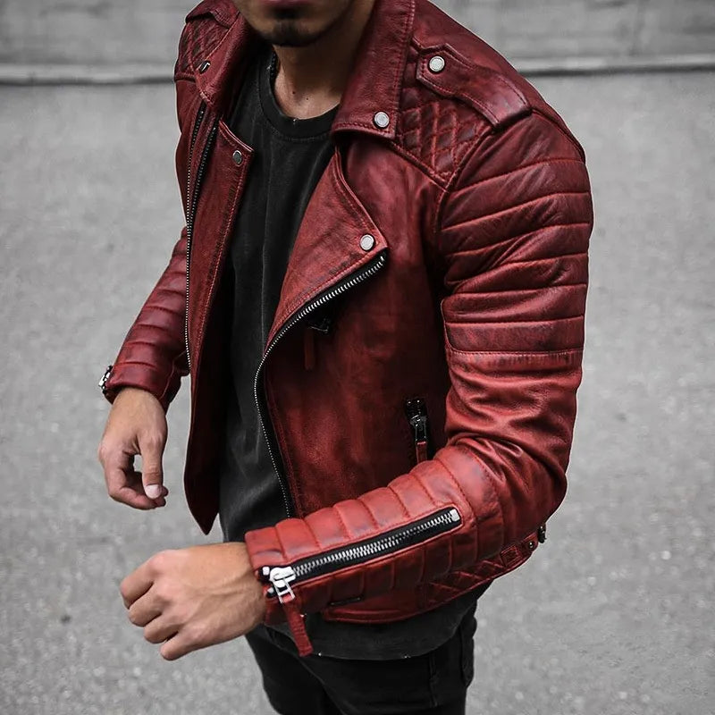Street-wave Fall Jacket For Men Biker-Inspired Quilted Leather Exterior Premium Quality