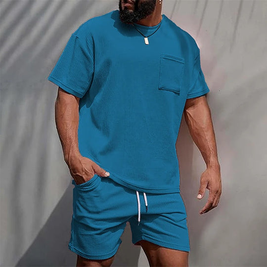 Streetwave Mens Corduroy Lounge Set Soft Velour Two Piece Loungewear With Elastic Waist Shorts