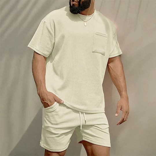 Streetwave Mens Corduroy Lounge Set Soft Velour Two Piece Loungewear With Elastic Waist Shorts