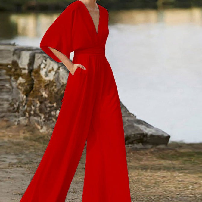 Lena V Neck Jumpsuit Street Wave For Women Elegant Comfort