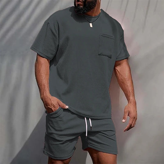 Streetwave Mens Corduroy Lounge Set Soft Velour Two Piece Loungewear With Elastic Waist Shorts