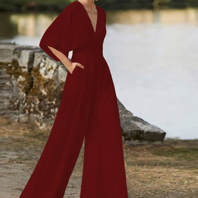 Lena V Neck Jumpsuit Street Wave For Women Elegant Comfort