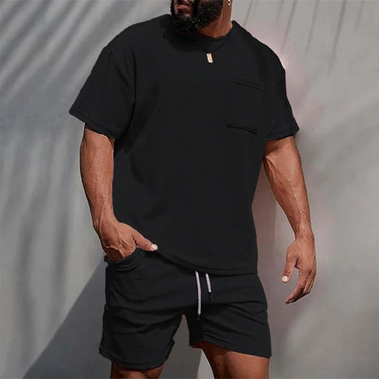 Streetwave Mens Corduroy Lounge Set Soft Velour Two Piece Loungewear With Elastic Waist Shorts
