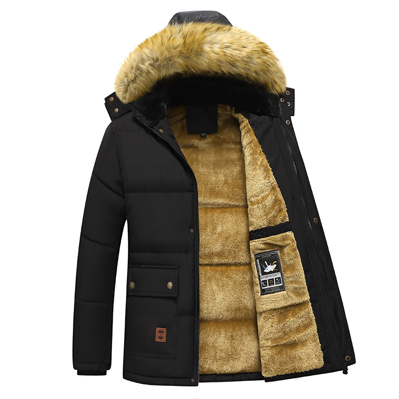 Street-Wave Mens Puffer Jacket With Fur Trim Hood Insulated Winter Coat For Men Urban Style