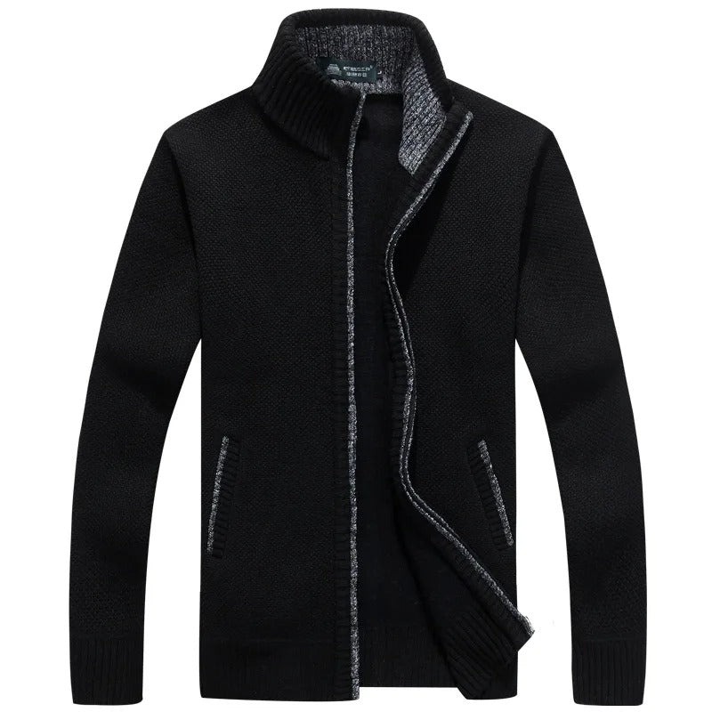 Street-wave Wool Blend Cardigan With Plaid Lining For Men Warm And Stylish Knitwear
