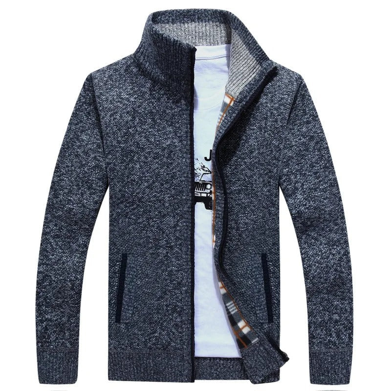 Street-wave Wool Blend Cardigan With Plaid Lining For Men Warm And Stylish Knitwear