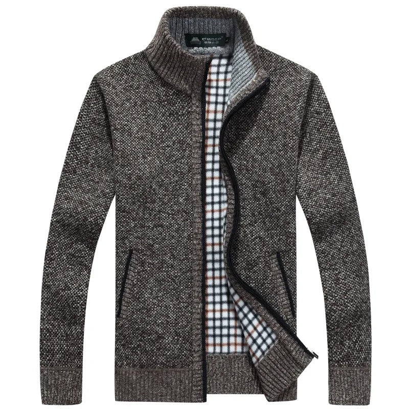 Street-wave Wool Blend Cardigan With Plaid Lining For Men Warm And Stylish Knitwear