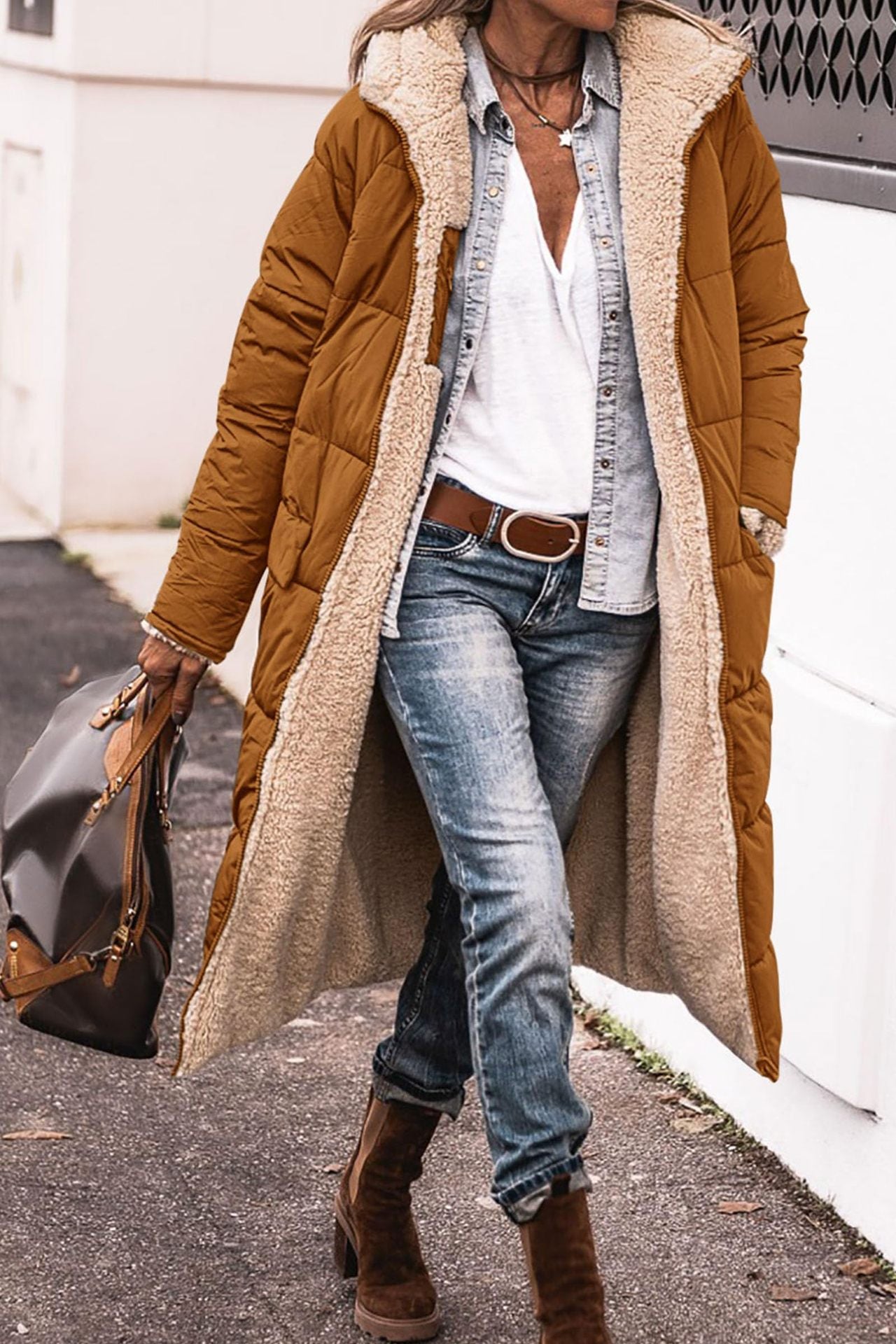 Street-Wave Long Puffer Coat With Faux Fur Lining For Women Warm Cozy Insulated And Trendy