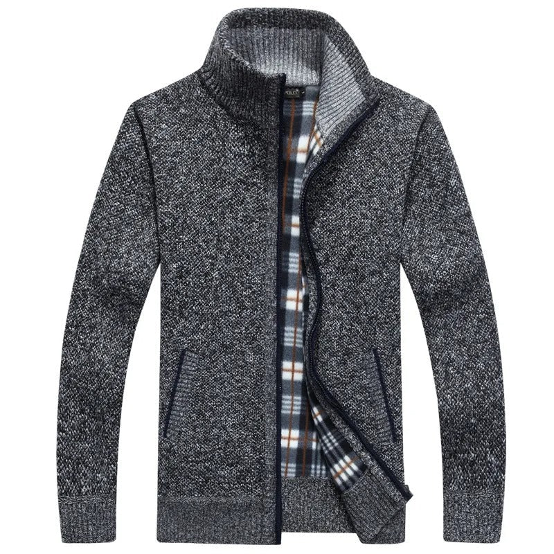 Street-wave Wool Blend Cardigan With Plaid Lining For Men Warm And Stylish Knitwear
