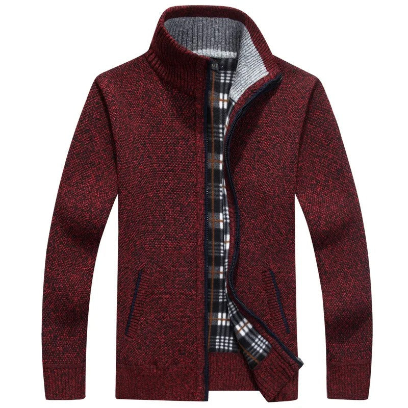 Street-wave Wool Blend Cardigan With Plaid Lining For Men Warm And Stylish Knitwear