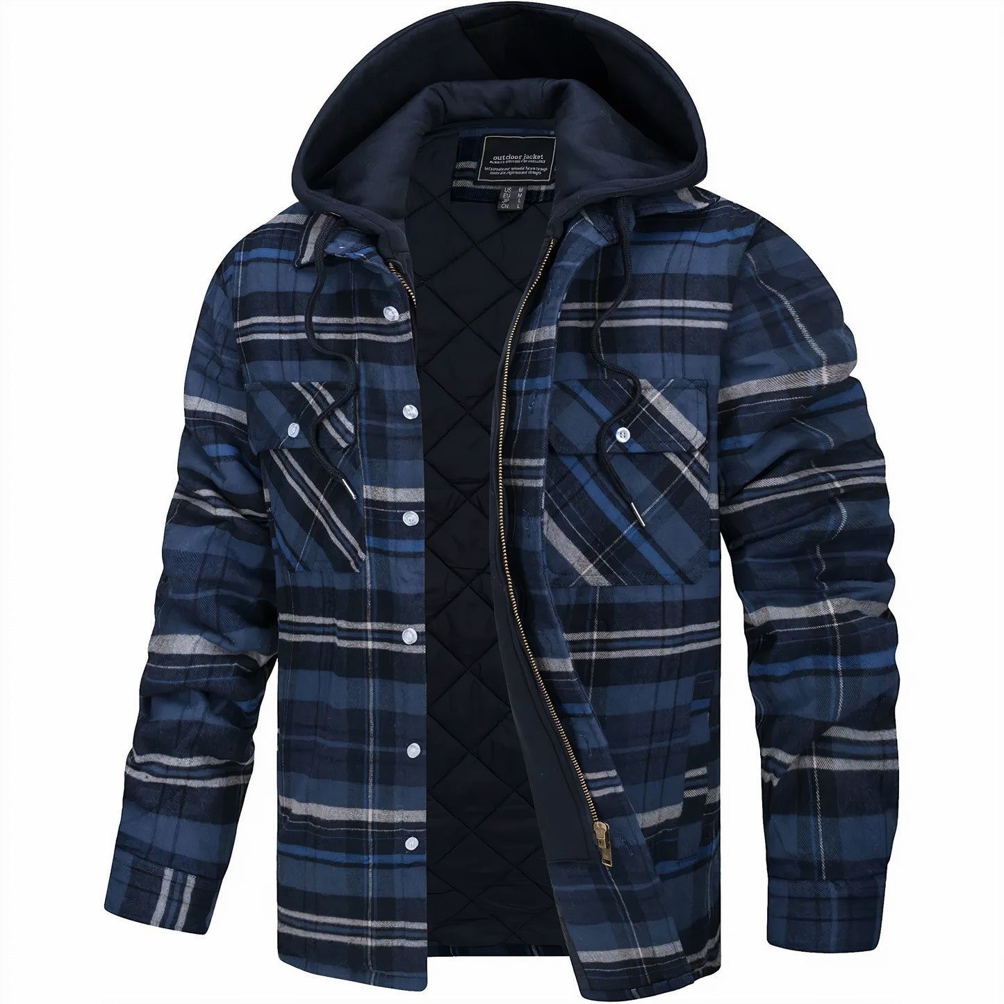 Street-Wave Men Plaid Hooded Jacket With Quilted Lining For Autumn Comfort And Street Style