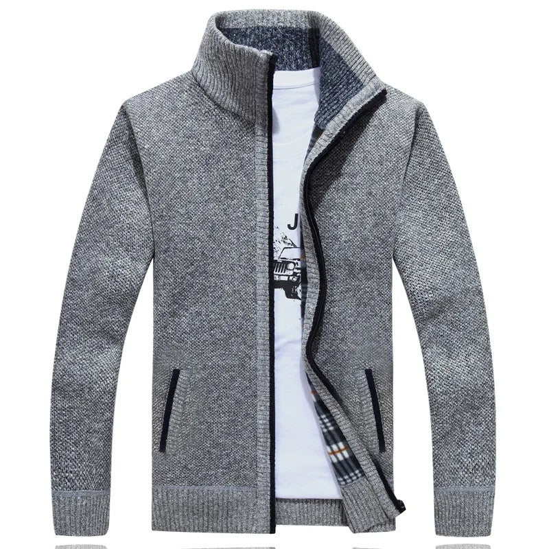 Street-wave Wool Blend Cardigan With Plaid Lining For Men Warm And Stylish Knitwear
