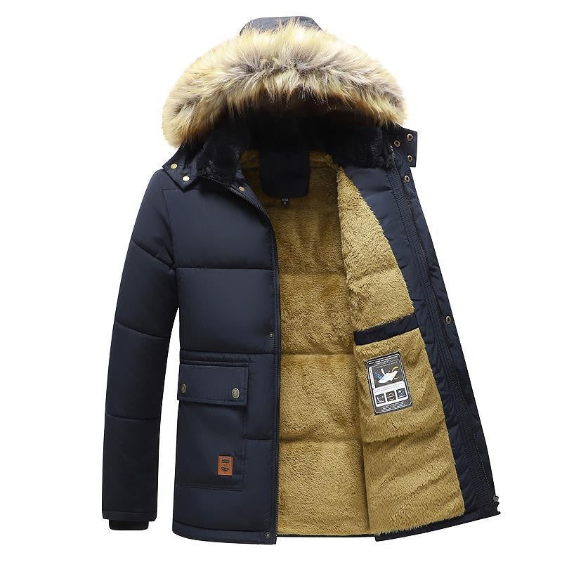 Street-Wave Mens Puffer Jacket With Fur Trim Hood Insulated Winter Coat For Men Urban Style