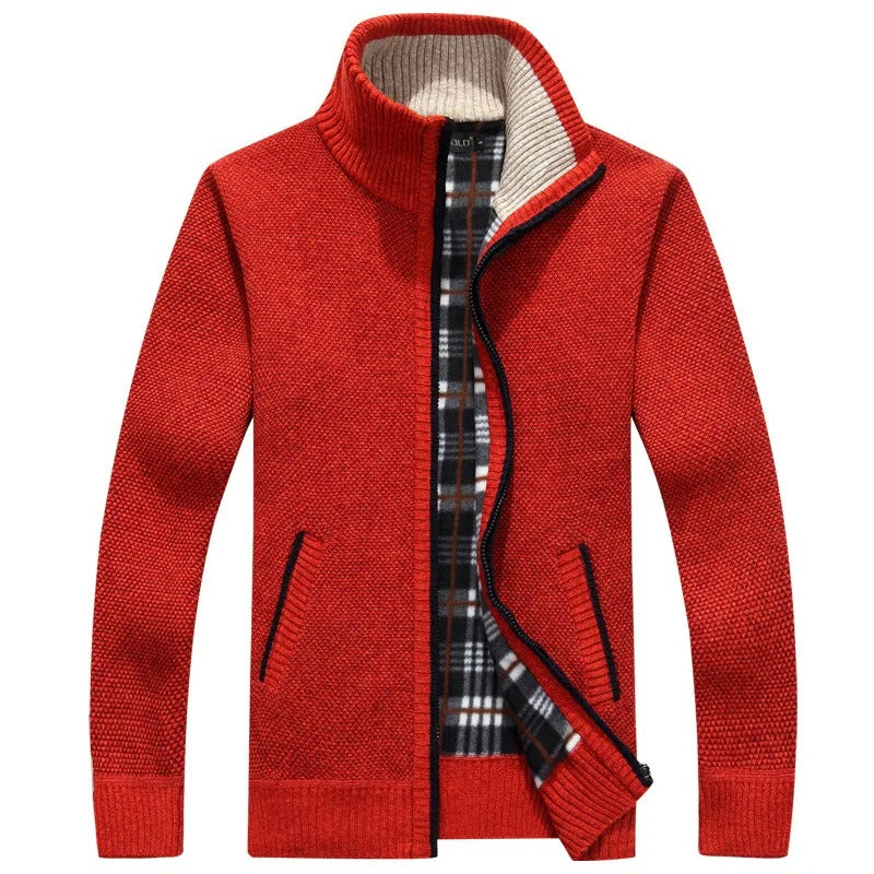 Street-wave Wool Blend Cardigan With Plaid Lining For Men Warm And Stylish Knitwear