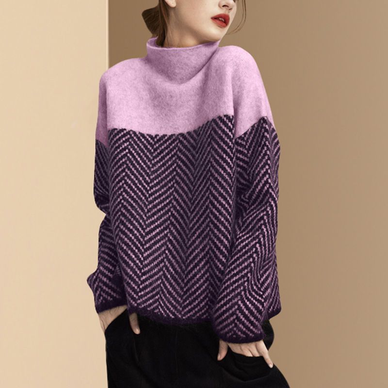 Street-Wave Striped Knit Pullover For Women Cozy Breathable Long Sleeve Everyday Sweater