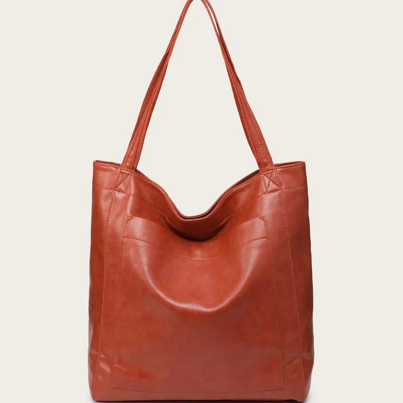 Street-Wave Large Capacity Retro Faux Leather Tote Shoulder Bag - Versatile Everyday Use