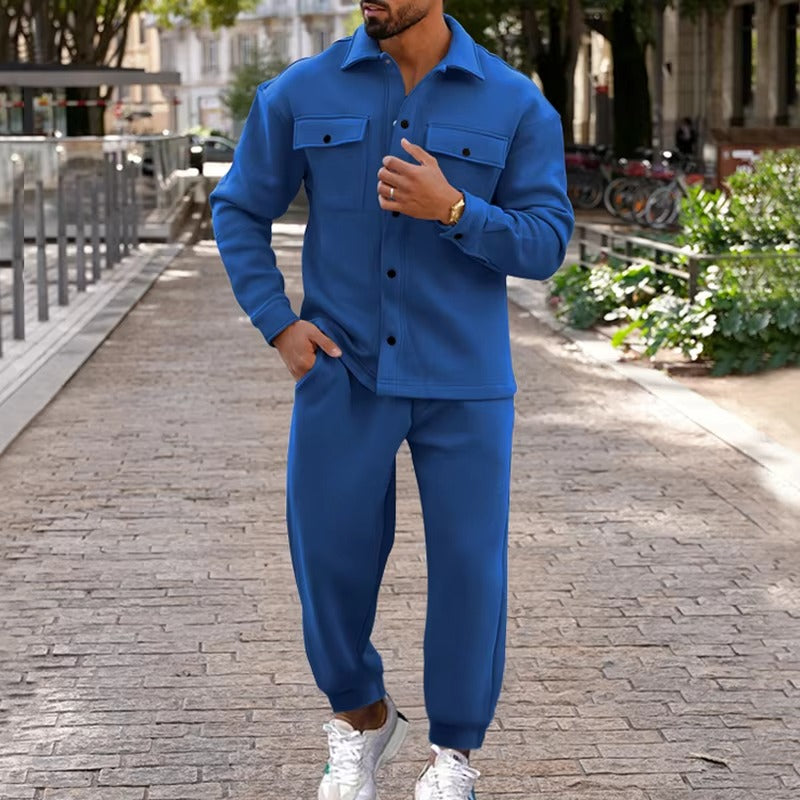 Street-Wave Men's Autumn Winter Suede Cargo Jacket And Pants Two Piece Set With Multi Pocket Design