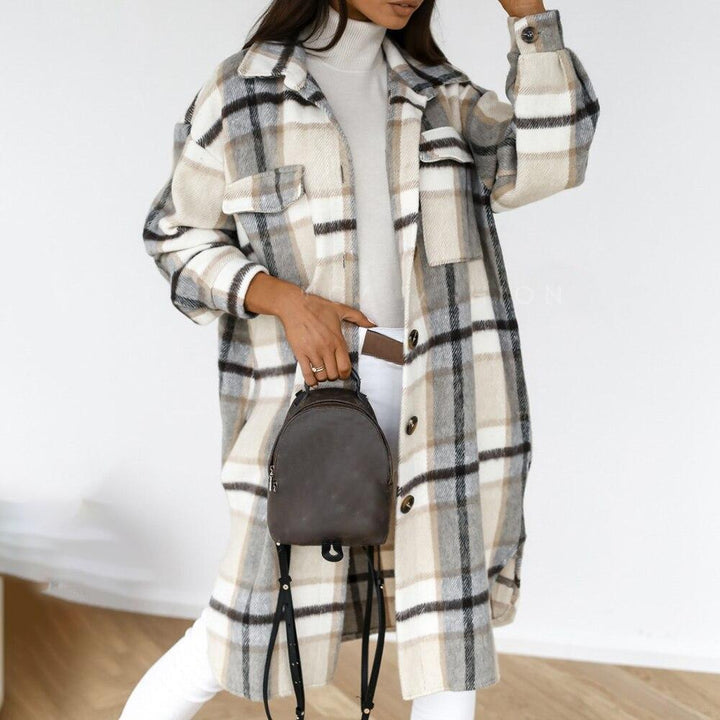 Street-Wave Plaid Womens Coat Cozy Durable Elegant Outerwear For Modern Women Versatile Chic