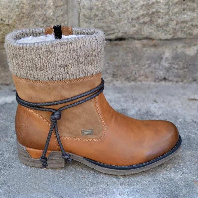 Street-wave Flat Retro Knit Boots for Women With Cozy Cuff, Comfortable All-Day Style