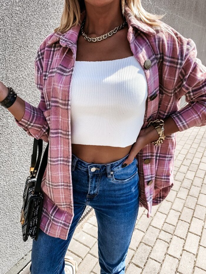 Street-Wave Plaid Jacket For Women, Cozy Chic Outerwear For Everyday Style Office Ready